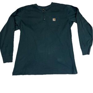 Carhartt Henley Long Sleeve Shirt 3XL Tall Green Teal Pocket Relaxed Fit
